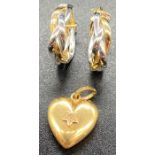 9ct gold heart pendant and a pair of earrings.