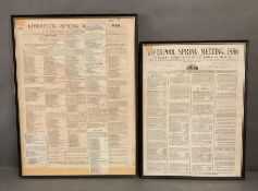 Two framed reports from 1886 Liverpool spring meeting (Largest 64cm x 48cm)