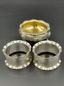 Two silver napkin rings and a cruet (Total weight 95g)