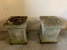 Two square plinth with rose decoration to sides (H43cm Sq32cm)