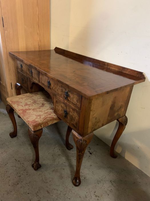 A walnut dressing table with gallery back with two long drawers and two short on pad feet and - Image 7 of 8