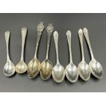 A selection of silver teaspoons and spoons, various makers and hallmarks (63g)
