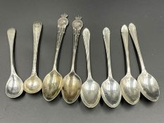 A selection of silver teaspoons and spoons, various makers and hallmarks (63g)