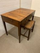 A mahogany dressing/washing table and seat, hinged lid opening to a fitted interior incorporating