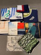 A selection of vintage scarfs, various markers, Pierre Carelin, Jean Patou and Aurline UTA,