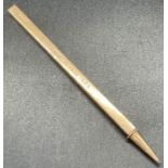 A 9ct gold pencil with ruler marks, inscribed and originally given to a member of FRCS (Total Weight