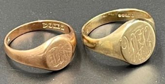 Two 9ct gold signet rings (12.4 g Total Weight)