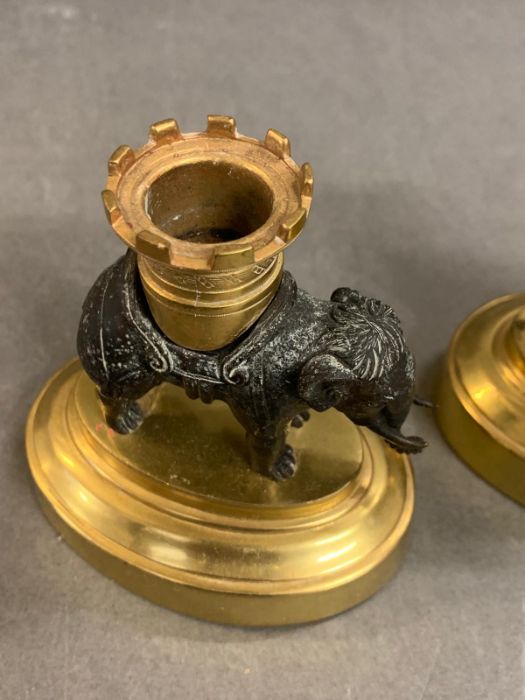 A pair of elephant bronzed candlesticks on gilt bases (H9.5cm W9cm) - Image 5 of 8