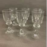 Six heavy 19th century tall cup bowl goblets with collars