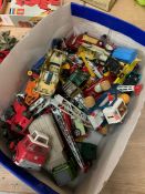 A selection of diecast toy cars along with a selection of empty diecast boxes, Matchbox, Dinky,