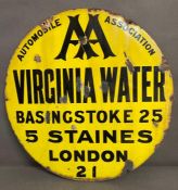 An AA Virginia Water Road enamel adverting sign (Dia 61cm)