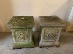 Two square plinth with rose decoration to sides (H43cm Sq32cm)