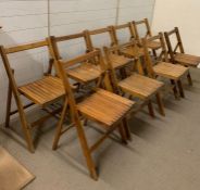 Nine folding Mid Century oak Lebetkin vintage chairs