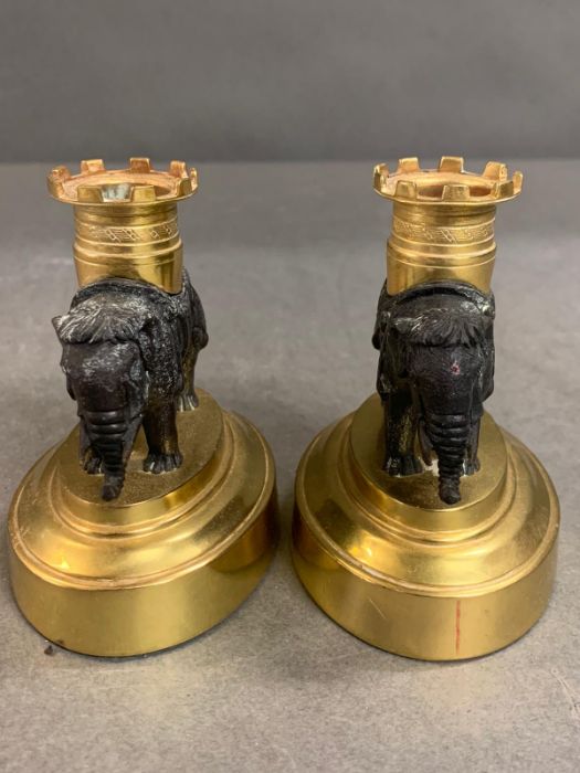 A pair of elephant bronzed candlesticks on gilt bases (H9.5cm W9cm) - Image 7 of 8