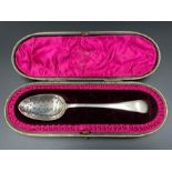 A Boxed silver sugar sifter spoon, hallmarked for Birmingham 1893 by H J Cooper & Co Ltd