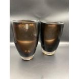 Pair of Whitefriars Cinnamon Cased Glass vases Des. No. 9652 by Geoffrey Baxter 1966-69 H 20cms ,one