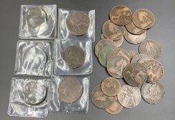 Six collectible Victorian pennies 1853-1884 and other more worn, Victorian copper coins