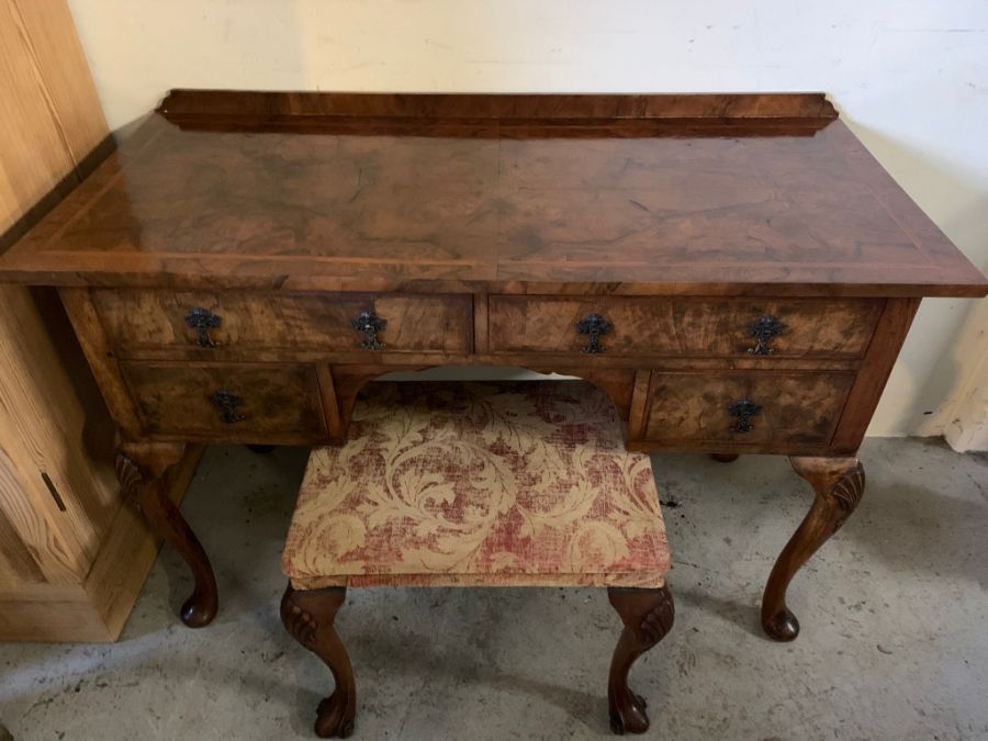 A walnut dressing table with gallery back with two long drawers and two short on pad feet and - Image 2 of 8