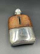 A Silver, glass and leather hip flask , hallmarked for London 1892 by Brockwell & Son