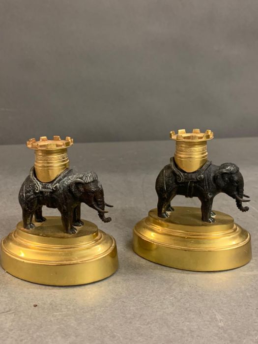 A pair of elephant bronzed candlesticks on gilt bases (H9.5cm W9cm) - Image 4 of 8