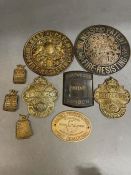 A selection of brass antique and vintage lock and panels from safes.
