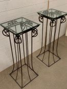 A contemporary metal lamp stand or flower stand with glass top (H92cm SQ33cm)