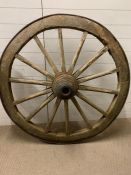 A wagon wheel, wooden and metal bound wheel (Dia120cm)