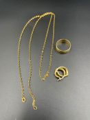 18ct gold ring, earrings and necklace (Total Weight 9.3g)