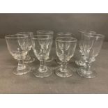 Eight heavy 19th century tall cup bowl goblets with collars various sizes