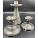 Hadeland Norway 3 Vintage Pewter candle sticks