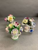 Three Staffordshire bone china flower bouquets baskets