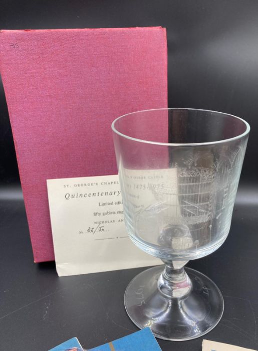 A limited edition goblet, with mixed royal ephemera including a state banquet programme and