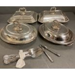 A selection of EPNS tureens and cutlery