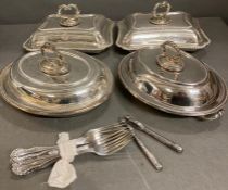A selection of EPNS tureens and cutlery