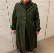 A olive green loden style wool overcoat size Uk 12-14