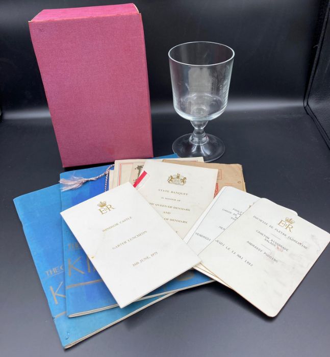 A limited edition goblet, with mixed royal ephemera including a state banquet programme and - Image 2 of 4