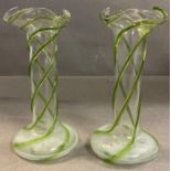 Stuart Pair of Art Nouveau Green trailed Glass vases H.15 cms. c.1900