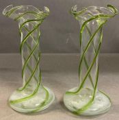 Stuart Pair of Art Nouveau Green trailed Glass vases H.15 cms. c.1900