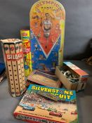 A selection of vintage children's games including pinball etc