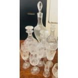Four decanters and a selection of cut glass