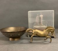 A selection of Indian items including brass horse