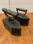 Two Vintage cast iron irons