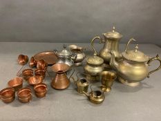 A mixed selection of brass and copper ware some miniatures
