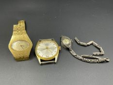 A selection of three watches. Ladies Tissot, Mentor Gents watch, Ladies cocktail watch AF.