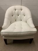 A button back tub chair, white with blue/green piping