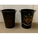 Two large decorative umbrella stands one with Raubenolt crest the other with an Oriental pattern