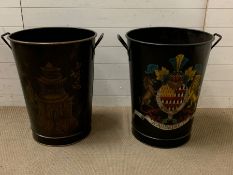 Two large decorative umbrella stands one with Raubenolt crest the other with an Oriental pattern