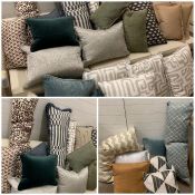 A large selection of Bespoke interior design cushions, various sizes and fabrics