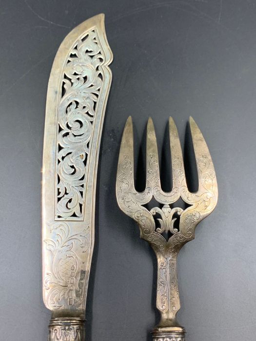 A pair of Victorian silver fish servers by FH, hallmarked for London 1847. - Image 6 of 6
