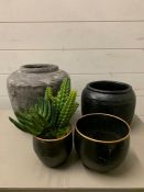 A selection of black ceramics succulent flower pots pots